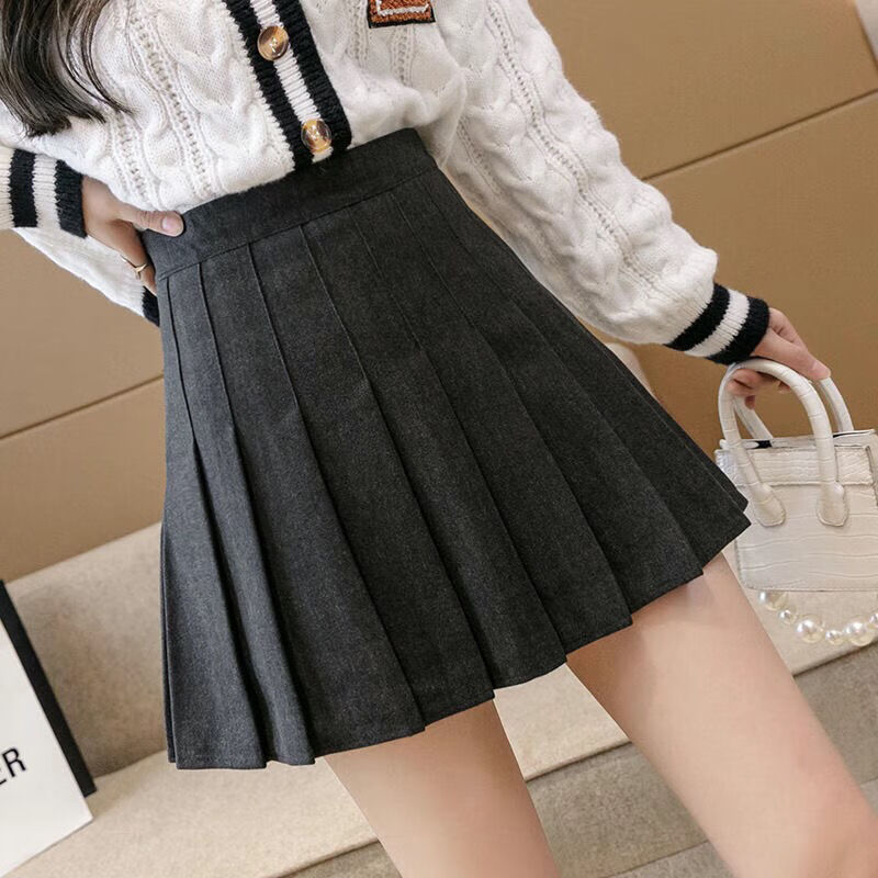 湘默冬天短女冬2024新款半身裙女秋冬季毛呢百褶裙2024新款高腰显瘦