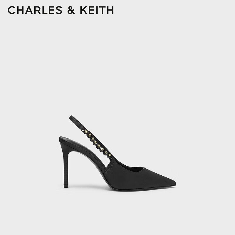 CHARLES&KEITH时尚链条尖头高跟鞋凉鞋女士鞋生日礼物CK1-60280377 Black黑色 35