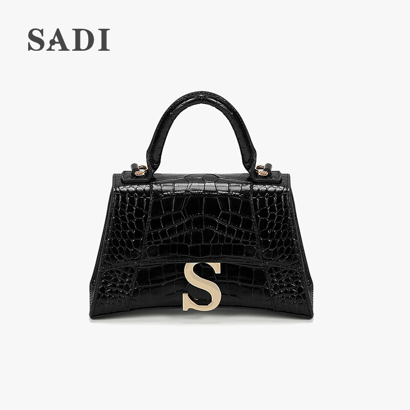 sadi萨迪斜挎包女式包包女轻奢品牌手提包女手拎牛皮女包 黑色