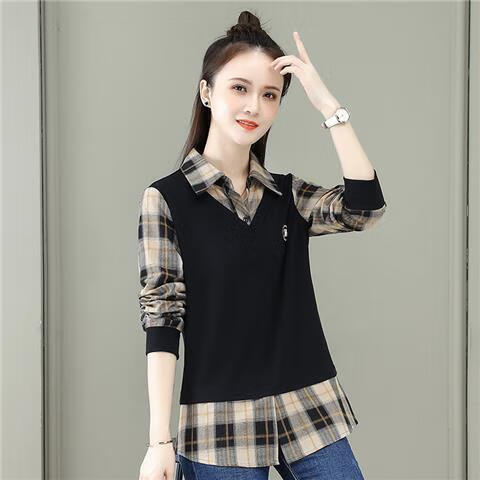 件长袖衬衫女装2024年秋季新款上衣洋气时尚打底小衫衬衣 卡其 s8090