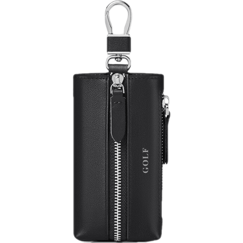 高尔夫GOLF头层牛皮简约拉链钥匙包男士腰挂大容量商务小包 黑色