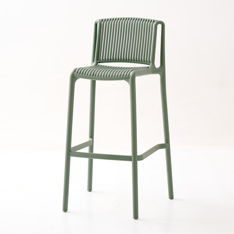 简约吧台椅轻奢塑料吧椅可堆叠高脚凳网红酒吧凳 灰绿色 坐高75厘米