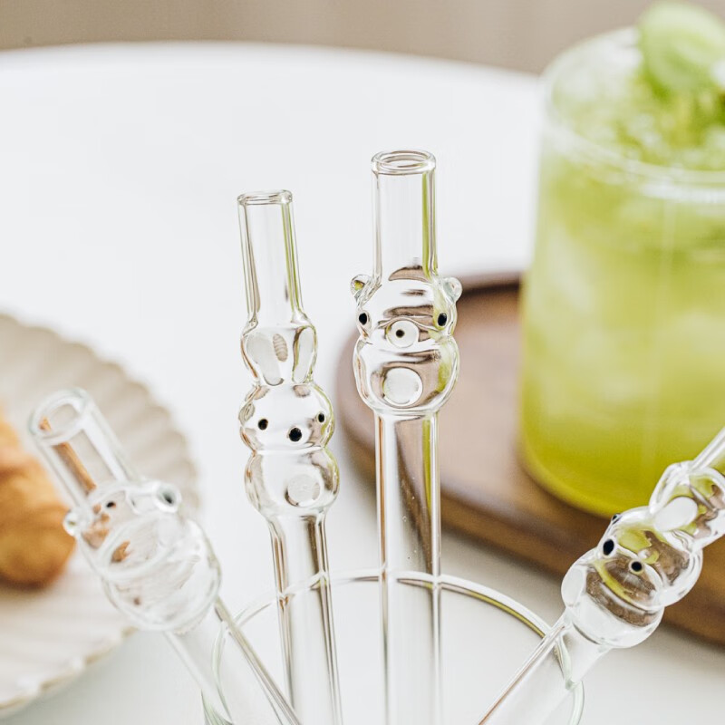 熊仔玻璃吸管长非一次性大号喝水珍珠奶茶咖啡配件耐热粗吸管 【2只装