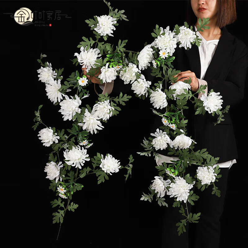 花大朵仿真墓碑拉花清明节用品仿真菊花藤条祭祀祭奠假 白色永生菊1条