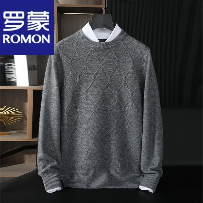 罗蒙（ROMON）男士圆领加厚羊毛衫纯色青年打底衫大码秋冬羊绒衫针织套头毛衣 中灰色 S90-110斤属于什么档次？