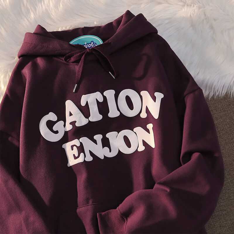 乔骏晟美式秋冬复古酒红色卫衣英文潮牌情侣百搭oversize连帽外套