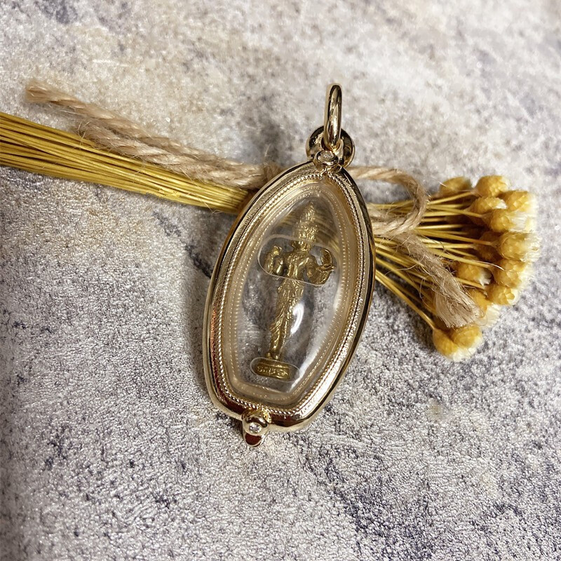 歌盼 泰国佛牌吊坠 五面爱神龙婆坤金色外壳项链 吊坠