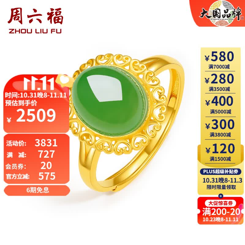 周六福（ZLF） 金镶玉足金戒指女气质大方和田碧玉活口戒指送老婆送妈妈 13号（可调节）怎么样,好用不?
