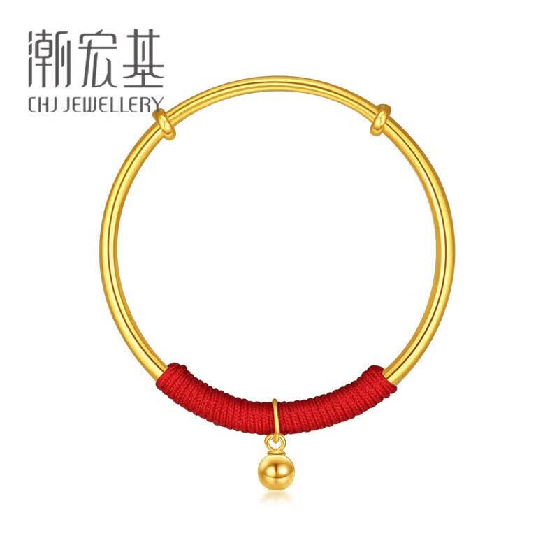 潮宏基足金黄金手镯红绳宝宝童镯计价 启福铃 SDG30003658 约9.2g属于什么档次?