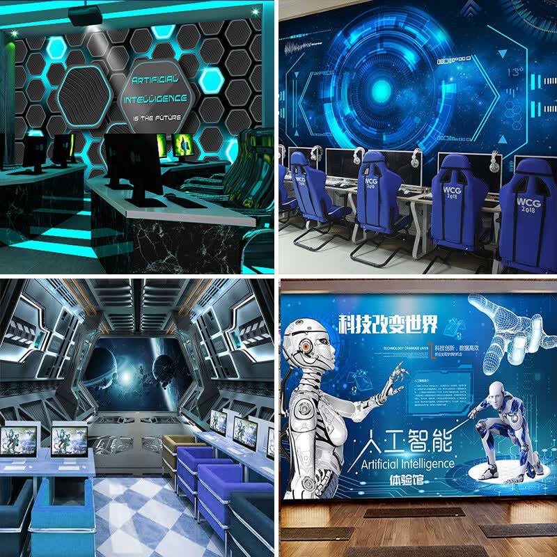 3d立体科技感背景墙纸电子公司酒吧网吧壁画电竞馆vr人工智能壁纸