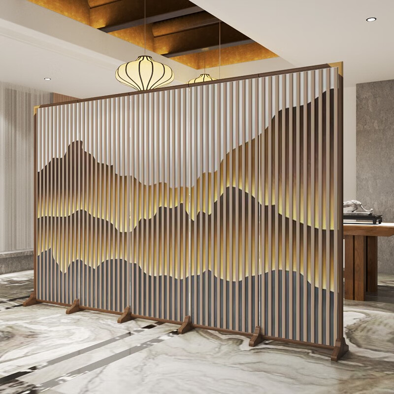 现代酒店会所客厅大堂屏风隔断可折叠移动装饰背景墙进门玄关折屏