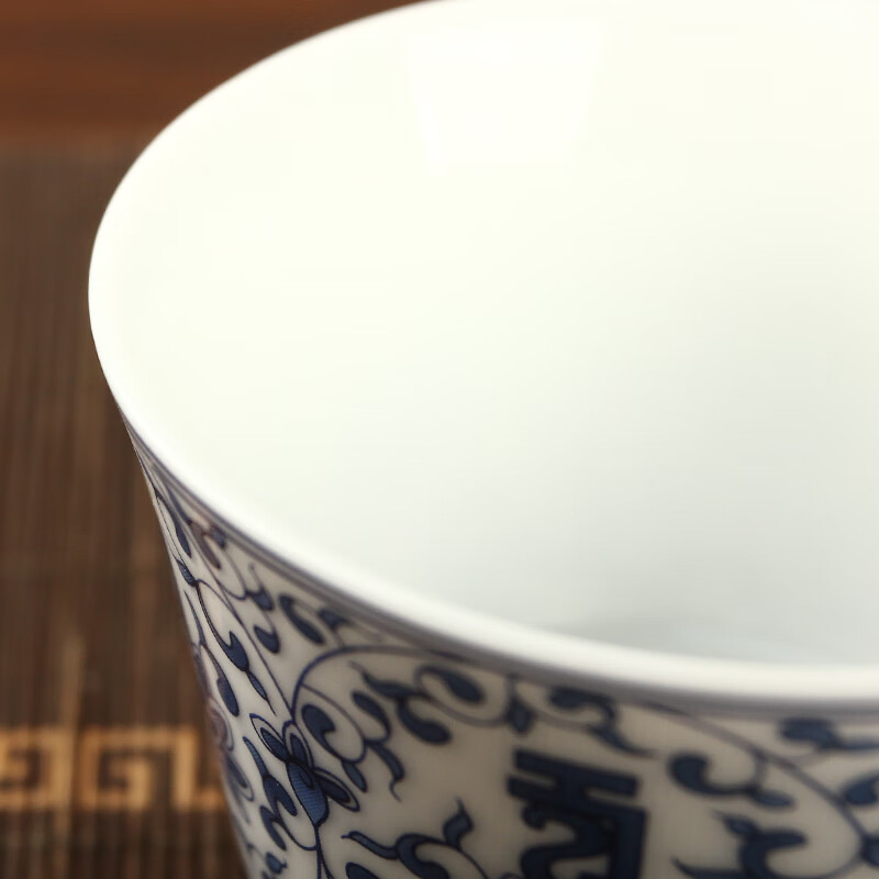 陶立方白瓷品茗杯甜白陶瓷杯彩绘单杯喝茶主人杯家用喝茶杯功夫茶具配件 甜白品茗杯-青花