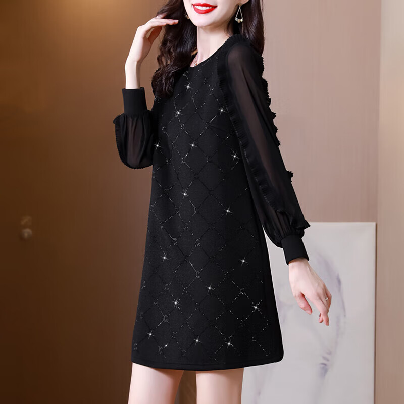 就叙大码连衣裙女胖妹妹庶肚子长款春子女士装春秋春天穿的年新款小个