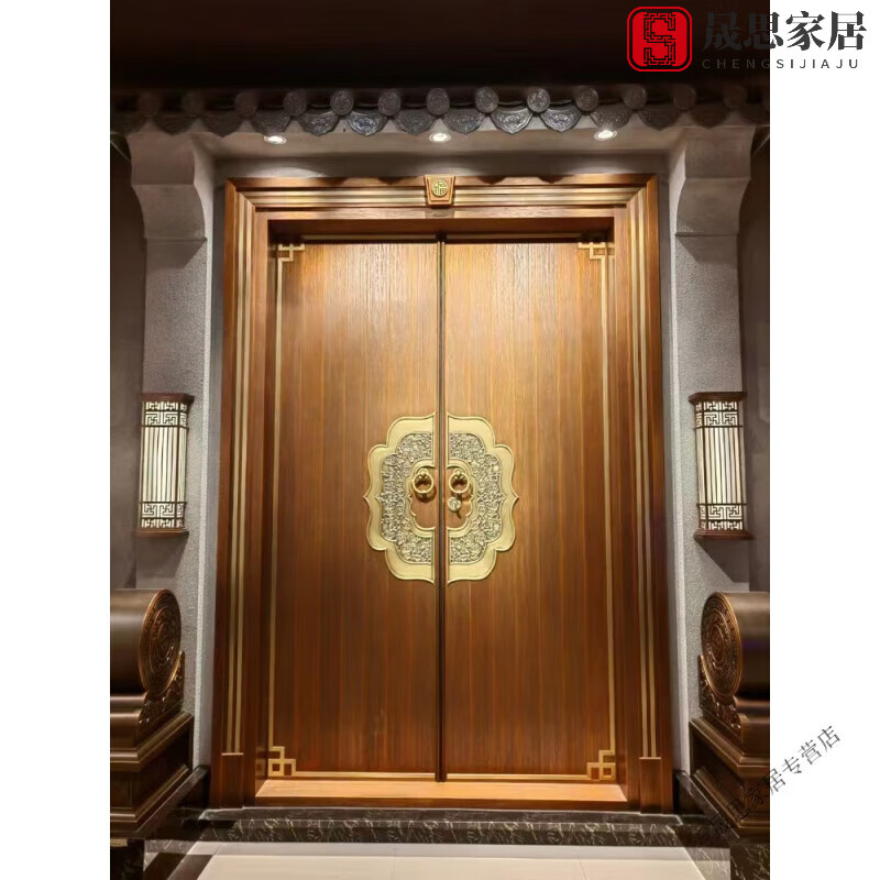 农村自建房镀铜客厅大门双开门别墅家用乡村子母入户进户 对开门 设计