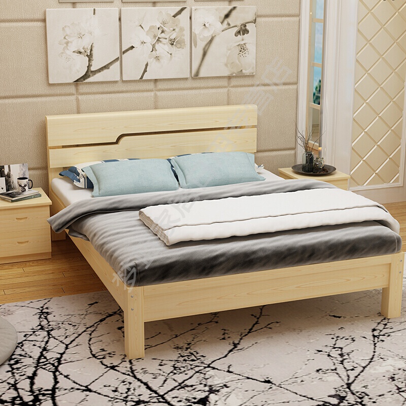 2米床主卧现代简约双人床单人加宽小床2 加强款无漆原木 1500mm*2000