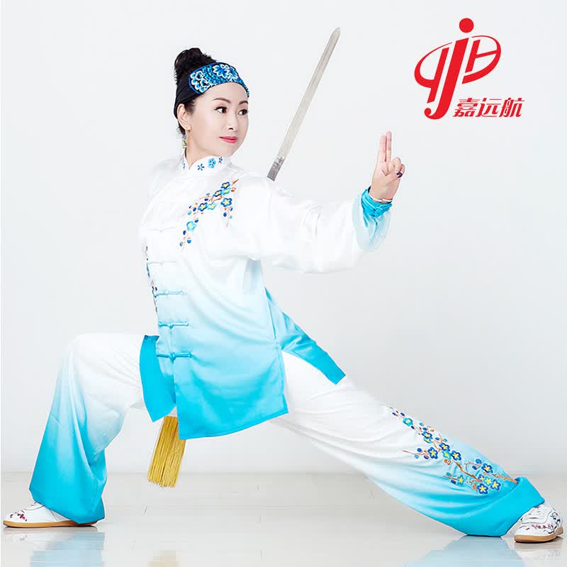 嘉远航刺绣太极服女 太极剑表演服 太极拳比赛服刺绣梅花渐变练功服