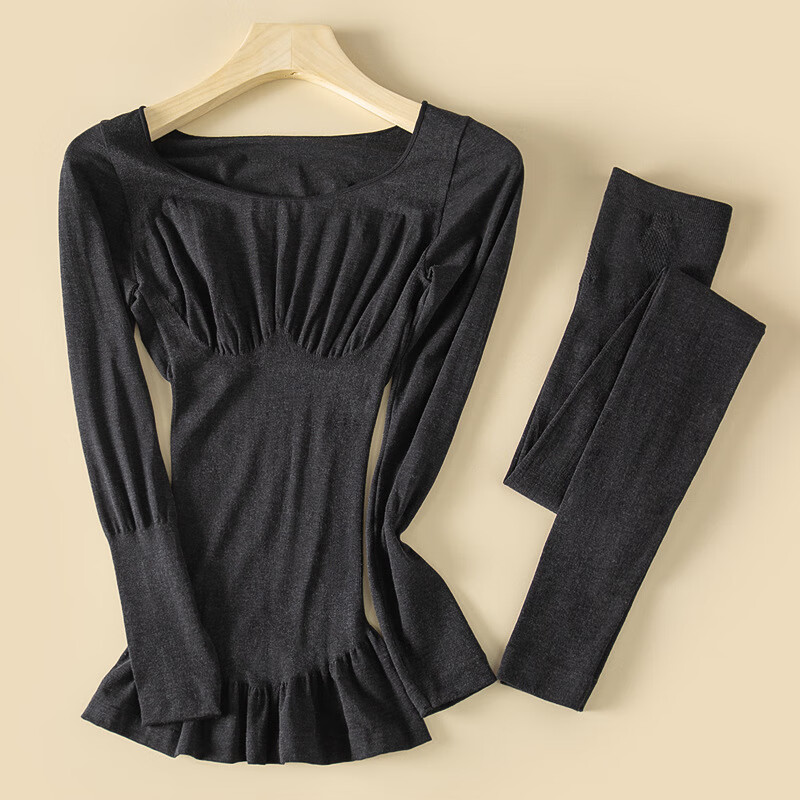 佧森滋德绒保暖内衣套装女士圆领紧身收腰秋衣秋裤无痕保暖衣女 黑色 均码【80-130斤】