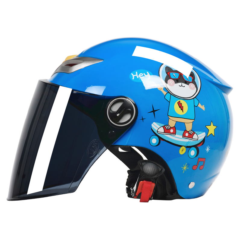 野馬（YEMA）兒童頭盔3C認證電動(dòng)摩托車(chē)3-7-12歲男女孩國標夏季電瓶車(chē)安全帽 滑板小汪【茶色鏡】 均碼（3歲-12歲）