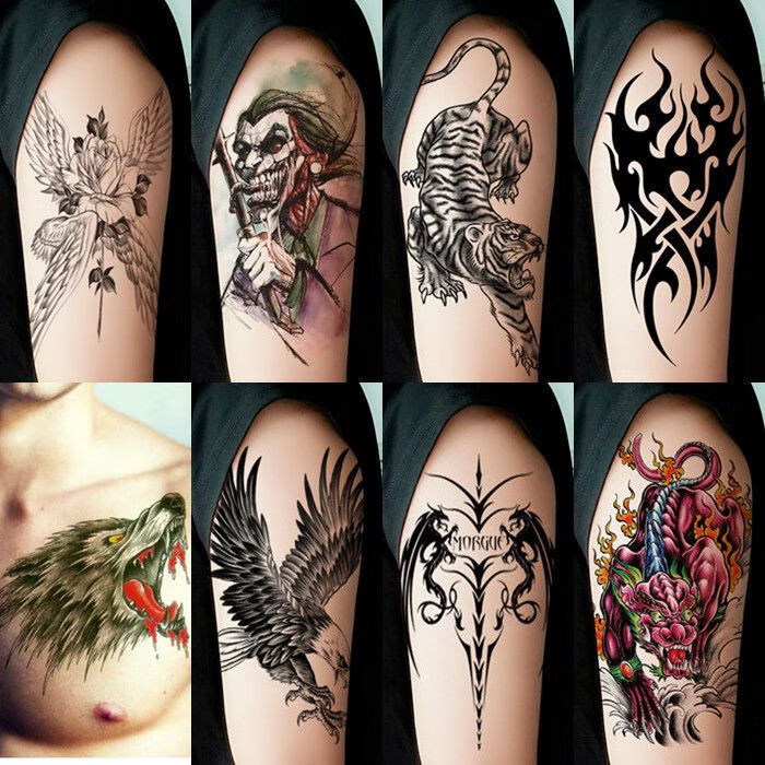 锡曼尘草本纹身贴防水纹身贴男女手臂半臂图腾黑白火焰纹老鹰双龙 8张