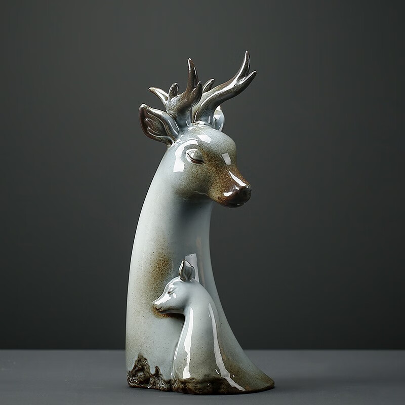 久造  陶瓷梅花鹿摆件中式家居客厅装饰品玄关电视柜创意艺术工艺品