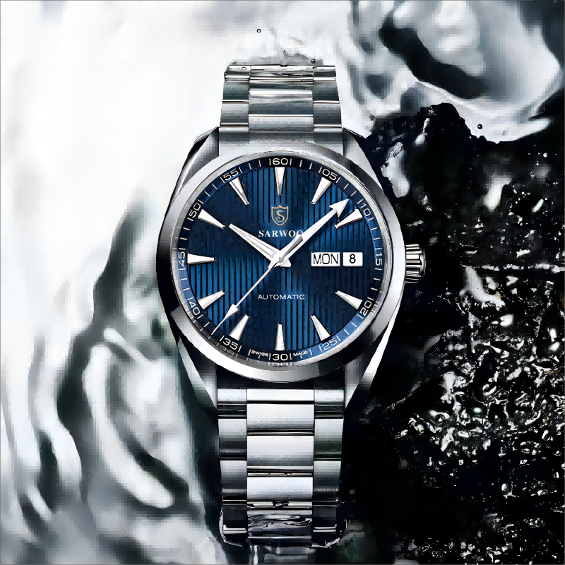 商沃(sarwoo)海之马150全自动机械男表防水 品牌商务男士腕表双日历带