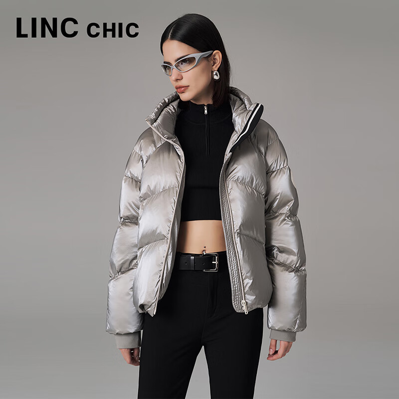 金羽杰明星同款冬季新款泡芙羽绒服女装短款轻暖大红色面包服Y23601238 耐久银灰 XS 适合120斤以下