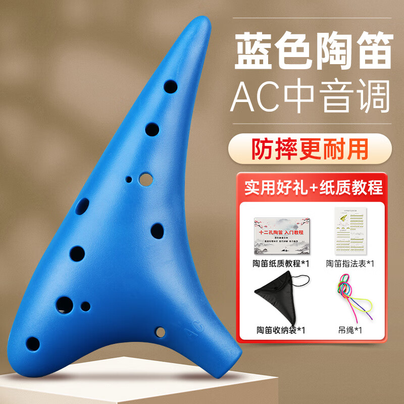 PTNOKA陶笛12孔AC初学者入门中音十二孔C调专业陶埙小学生树脂吹奏乐器 【耐摔款】蓝色AC中音+礼包高性价比高么？