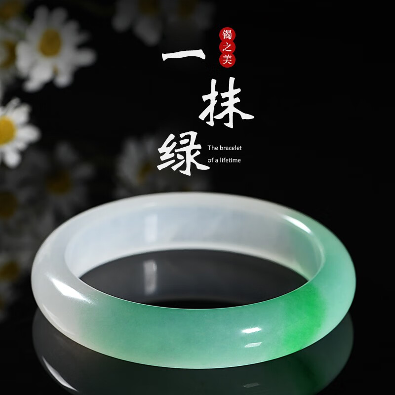 手镯女天山翠手镯石英岩b货翠绿色镯子送老婆妈妈女友生日礼物 一抹绿