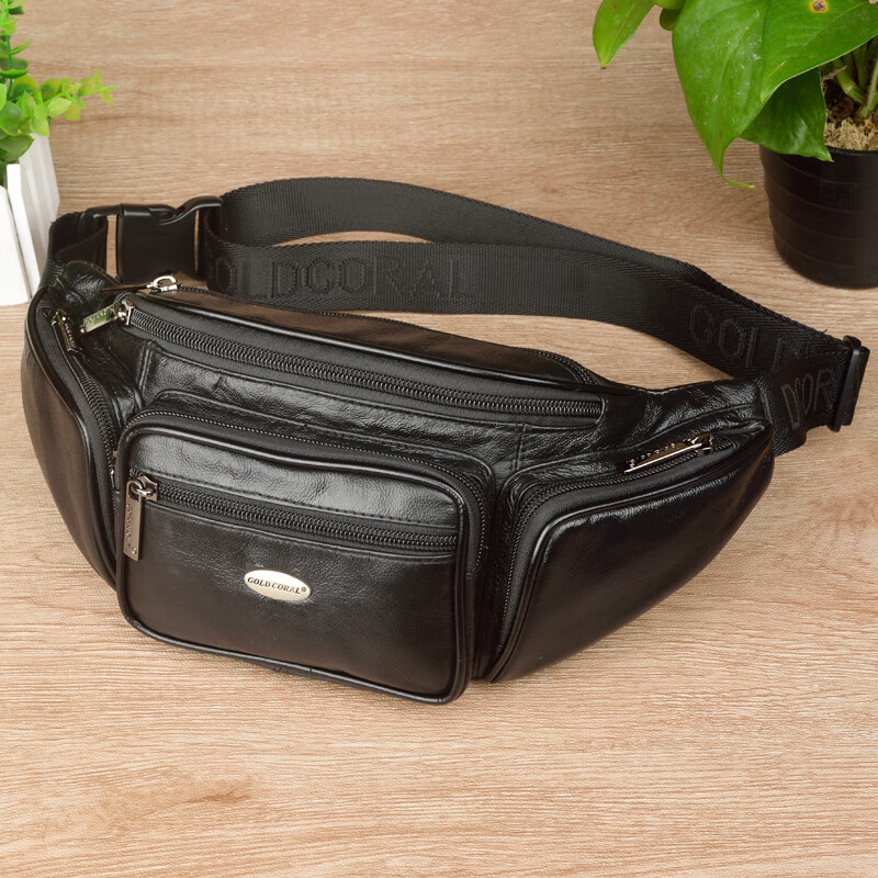 酷奇袋鼠(kuqidaishu)男士真皮腰包多功能头层牛皮胸包贴身腰挎包收银