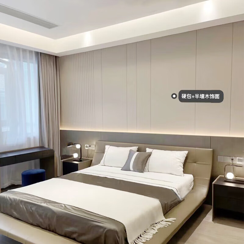 木饰面墙板床头 木格栅硬包背景墙现代轻奢沙发简约卧室床头电视 实木