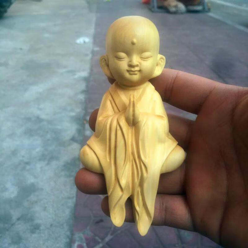 黄杨木雕小和尚摆件禅意客厅家居装饰雕刻工艺礼品坐禅小沙弥人物