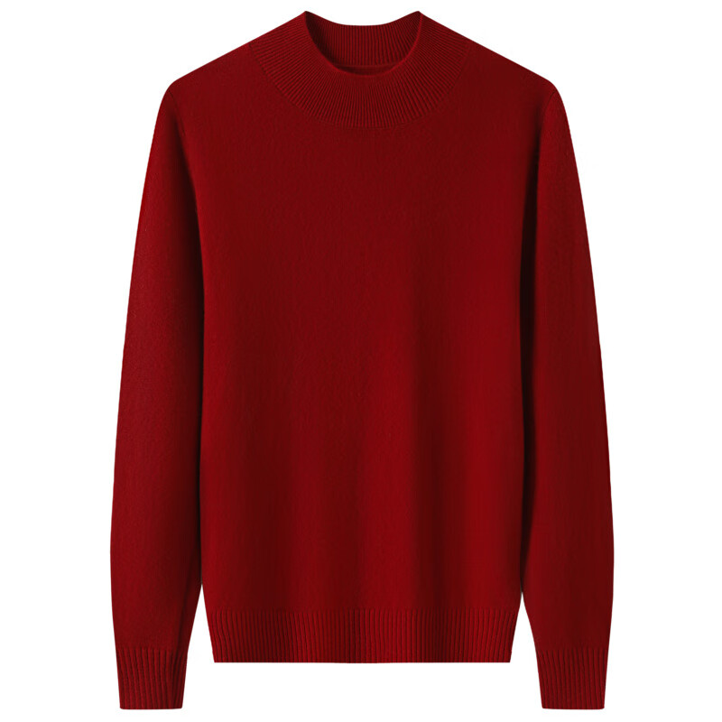 恒源祥纯羊毛衫半高领针织衫上衣女秋冬新款纯色套头保暖内搭打底衫毛衣 枣红 M /165/88A