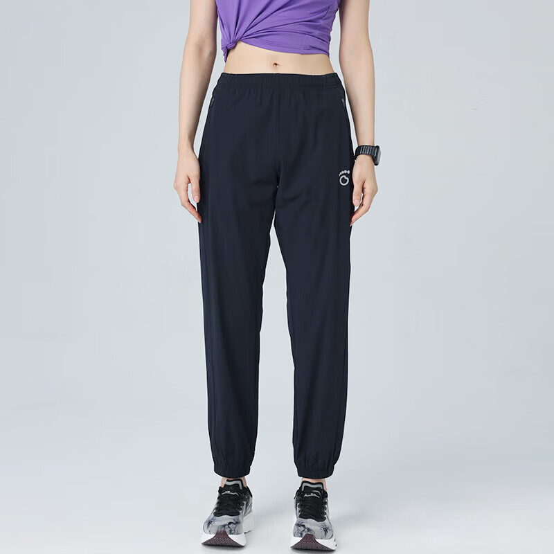 马孔多（macondo）女子冰丝梭织长裤 马拉松跑步训练运动裤 冰丝凉感 黑色 L 