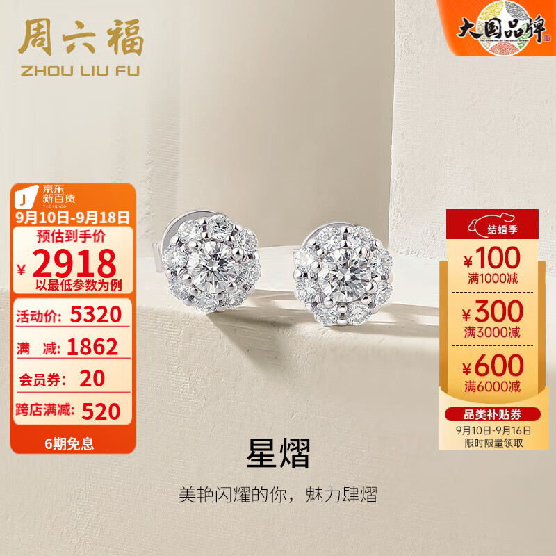 周六福（ZLF） 18K金钻石耳钉女群镶经典八爪耳饰 星眸 现货怎么样,好用不?