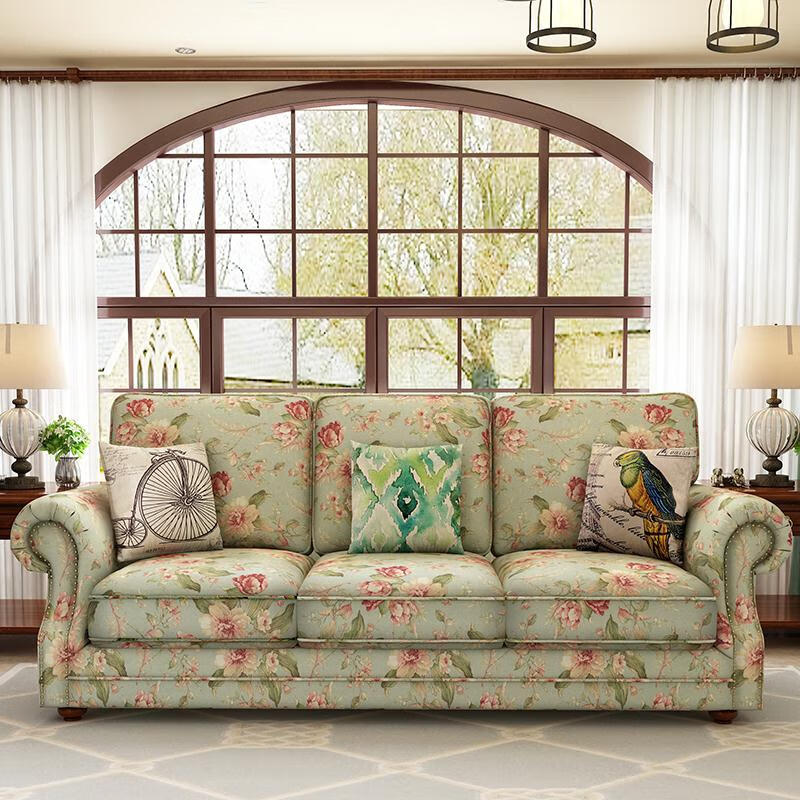 家具实木布艺沙发美式乡村沙发地中海清新田园小户型组合客厅佛山家具