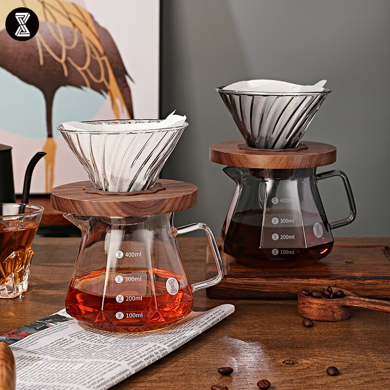 臻航咖啡壶手冲咖啡滤杯玻璃分享壶套装冷萃杯美式滴漏壶带刻度过滤器 烟灰色滤杯+分享壶
