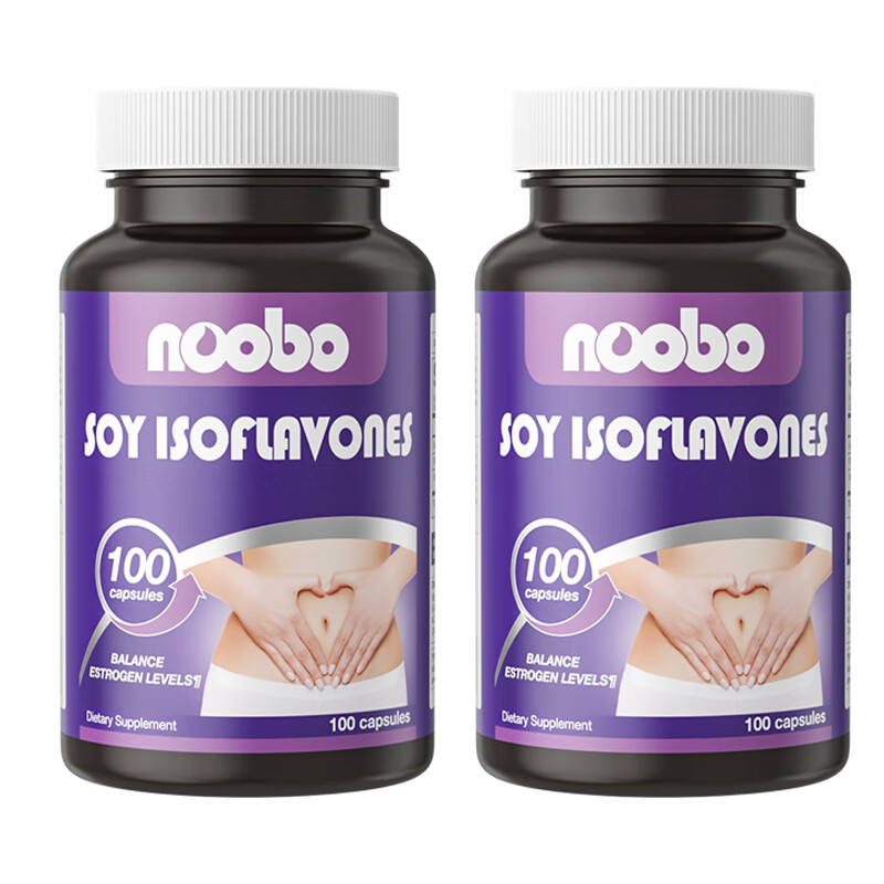 NOOBO大豆异黄酮胶囊更年期调理黄体酮女人补充雌激素卵巢保养延缓衰老 大豆异黄酮 100粒*2瓶 【改善装】