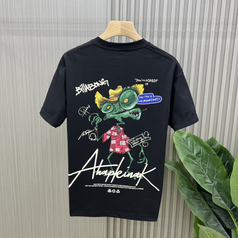 杜宾爵红太狼图案圆领短袖t恤男潮牌韩版宽松休闲情侣半袖青年百搭