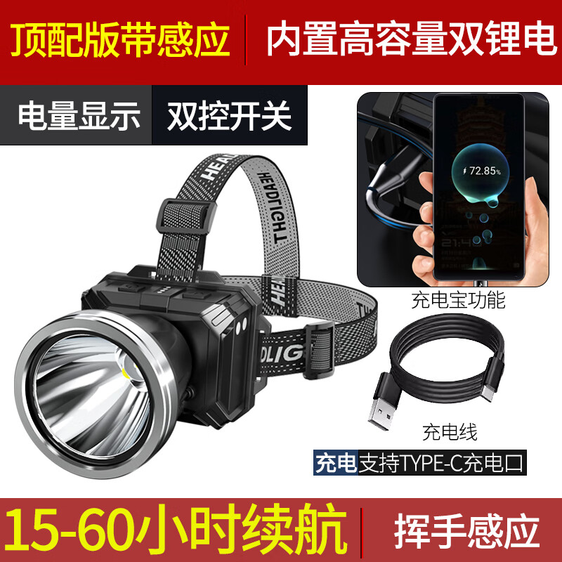 哲初德國礦工頭燈超亮強(qiáng)光充電頭戴式照明感應(yīng)超長續(xù)航戶外夜專用礦燈 【頂配版】續(xù)航15-60H 白激光大炮 可充手機(jī)感應(yīng)燈
