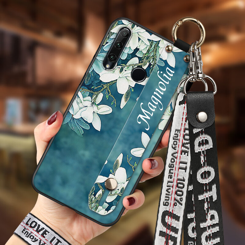 丽泉派 荣耀20i手机壳 腕带支架 浮雕彩绘防摔保护套 tpu全包女款软壳