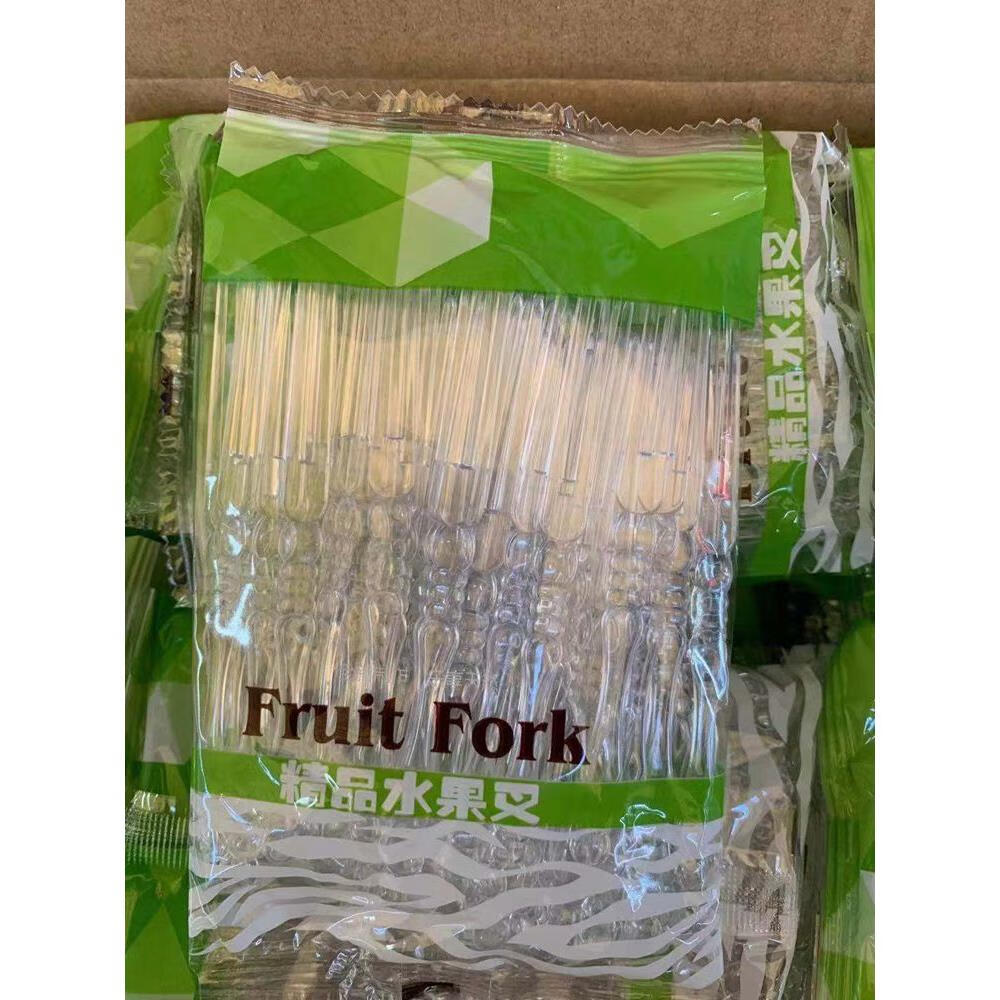 一次性水果叉ktv塑料叉家用水果签商用点心甜品透明竹节叉子 50包