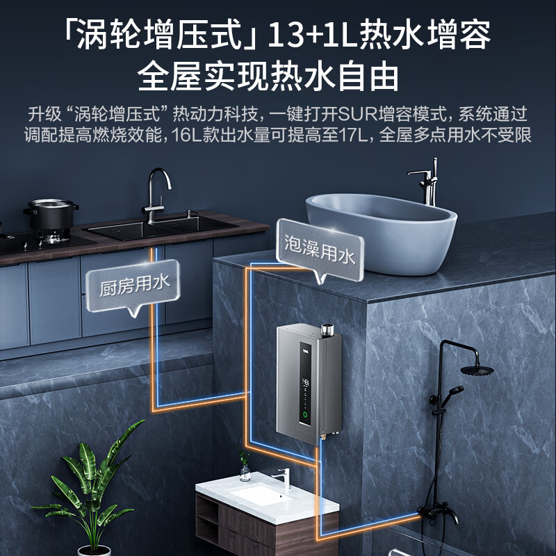 万家乐超一级能效燃气热水器RU5智慧伺服恒温 八重降噪静音双增大水量直流变频智能变升WIFI远控电辅防冻 【6维节能省气13】JSLQ22-13RU5(F)