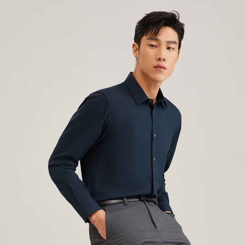 雅戈尔【含40%羊毛可机洗】衬衫男长袖秋冬新高端保暖舒适衬衣商务休闲 深绿 42