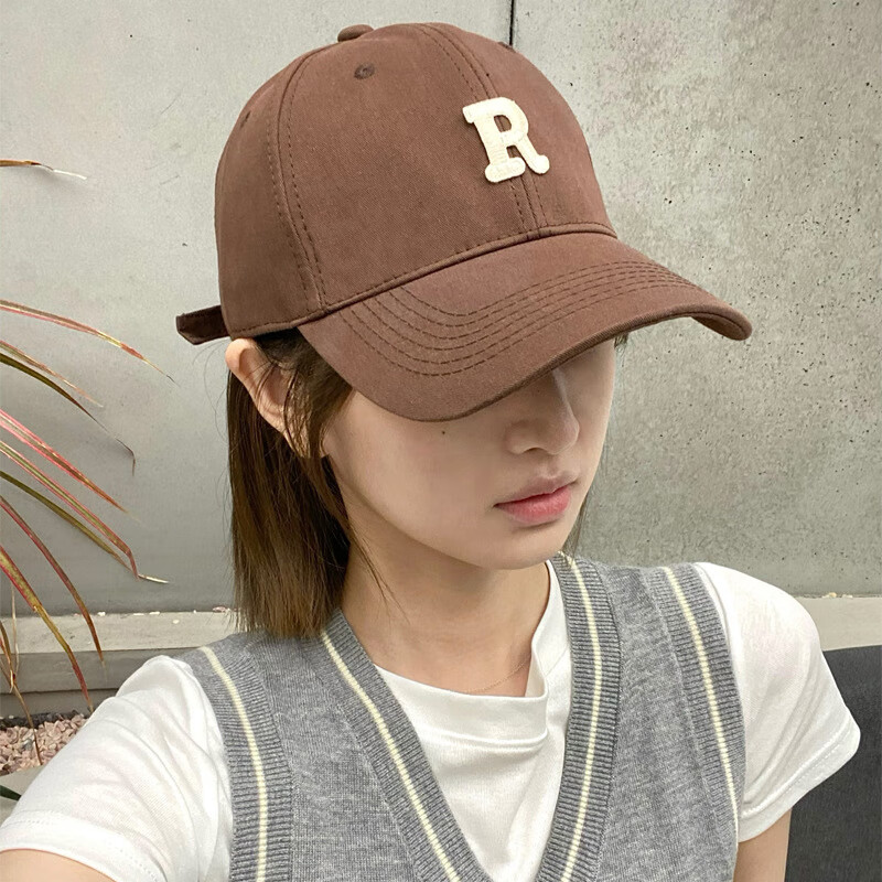卿卿语丝 QININYUSI棒球帽大头围加宽加深顶R标鸭舌帽子咖啡色女显脸小百搭男韩版潮 咖啡 (巧克力色 均码 深顶大头围(5362c