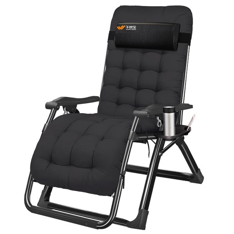 午憩宝 躺椅折叠床单人午休床行军床折叠椅午睡床简易床办公陪护沙发床沙滩椅懒人椅 【特粗双方管】加强扳手扣墨黑+珍珠棉垫