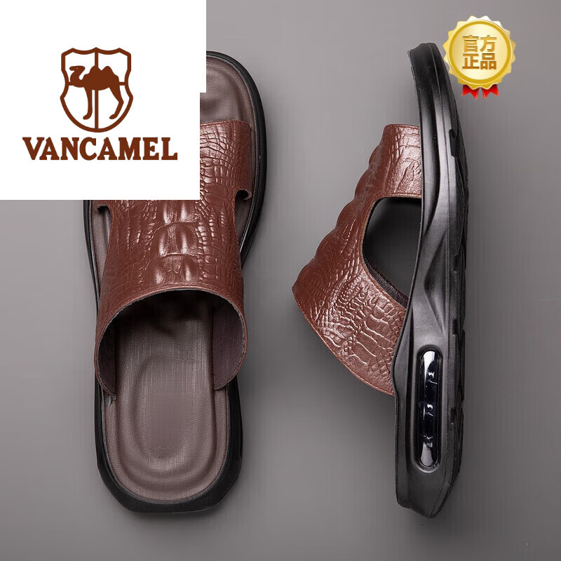 西域骆驼(vancamel)品牌男士凉拖鞋男潮流室外防滑夏季拖鞋牛皮休闲