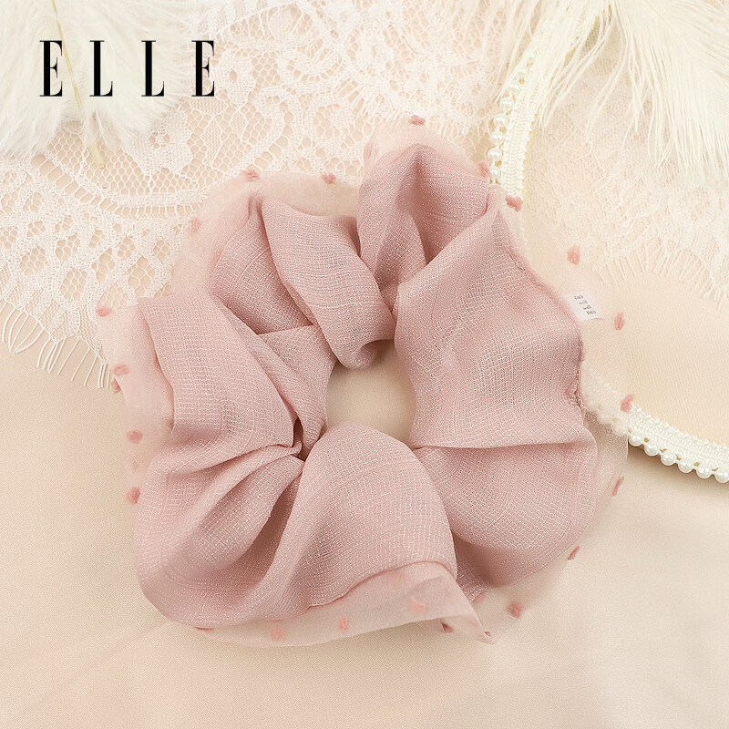 ELLE时尚法式波点大肠圈女发绳马尾盘发皮筋头绳 粉紫色礼物送女友