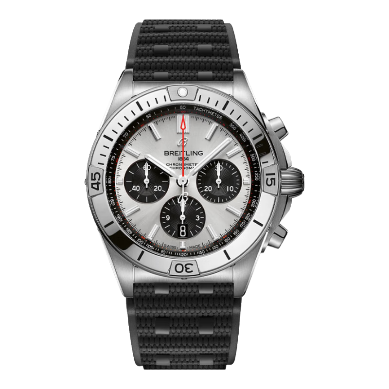 百年靈（BREITLING）機械計時(shí)B01自動(dòng)機械男士手表42瑞士機械表 銀色-橡膠帶