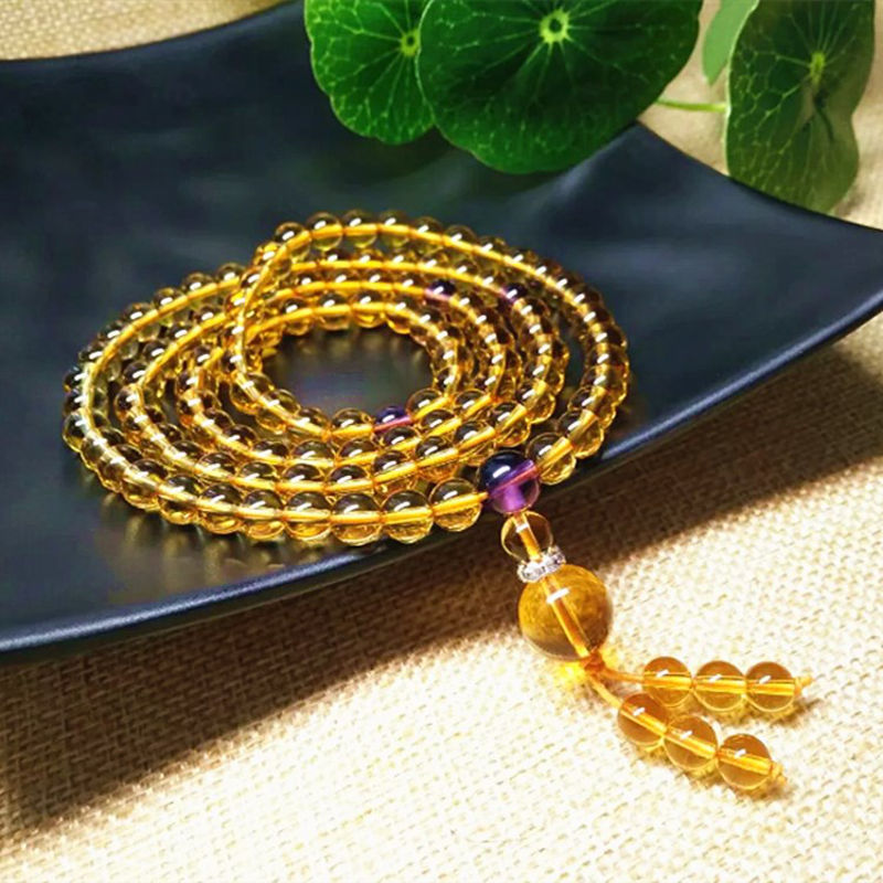 天然黄水晶手链男女多圈108颗佛珠念珠 个性手串葫芦 a款圆满款