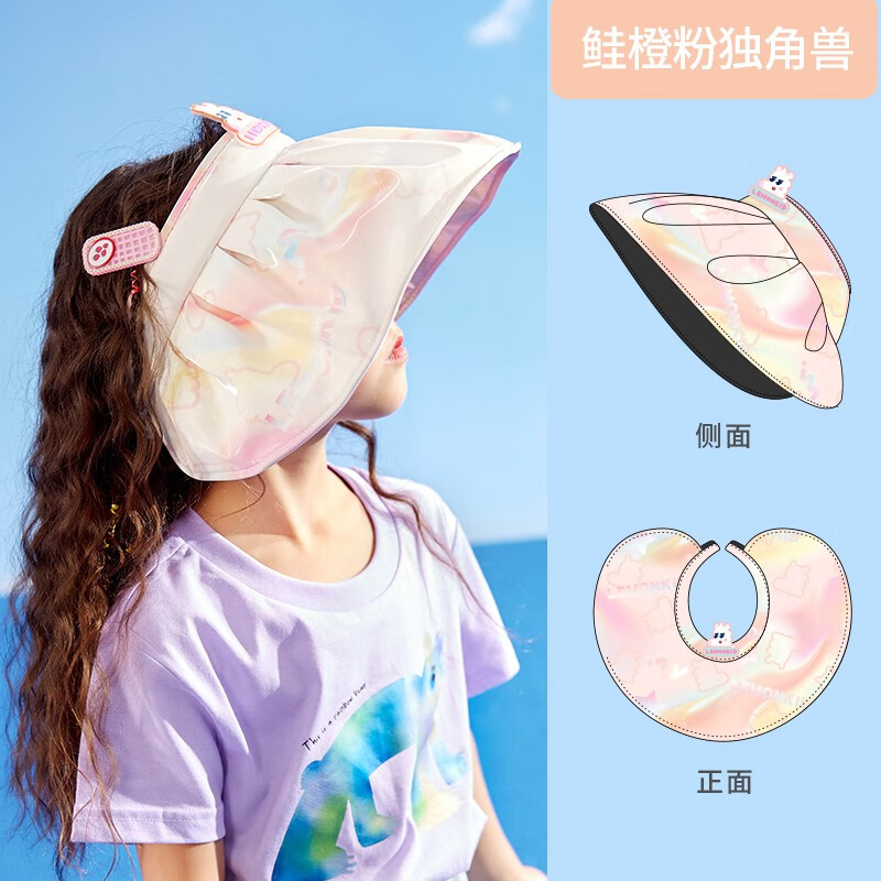 Lemonkid儿童夏季花边大帽檐空顶防晒帽男女童清凉透气防紫外线太阳帽炫彩 鲑橙粉独角兽 帽围50-54cm使用感如何?